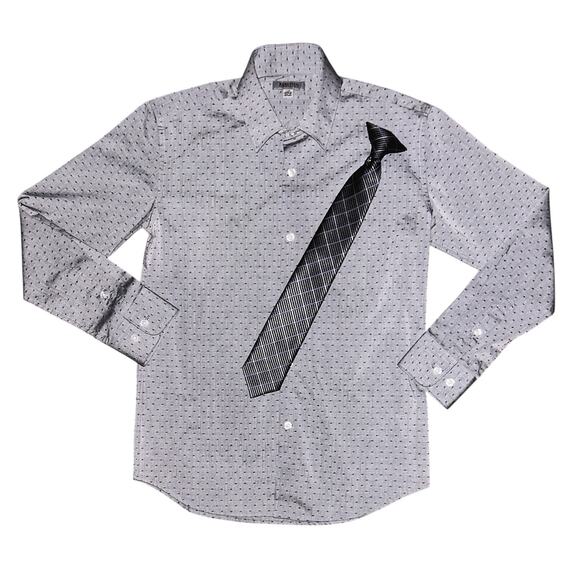 Kenneth Cole Reaction Boys Gray & Black Dress Shirt & Tie Set 12R - Picture 2 of 9